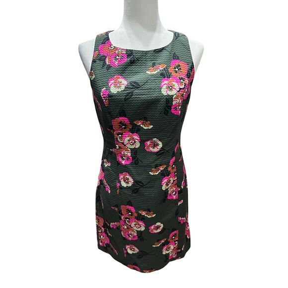 Fossil Sleeveless Dress Textured Army Green Floral Lined Sheath 6 Casual Party - Picture 1 of 10